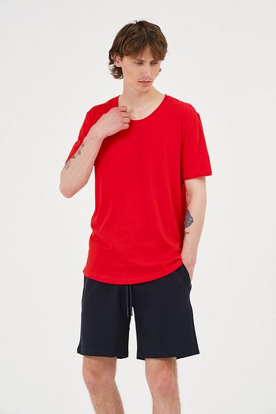 RELAXL Unisex 100% Cotton Tough Fabric Wide Collar Regular Fit Plain Red T-shirt