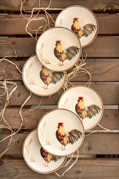 Bursa Porselen Dekor Retro Rooster 6 Piece Cake Plate