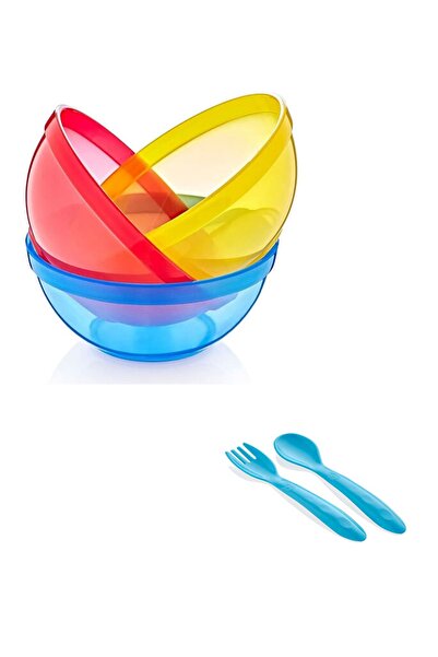 Babyjem Men's Food Bowl Set of 3 + Spoon Fork - Blue