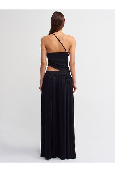 Dilvin 90726 Window Detailed Long Dress-Black