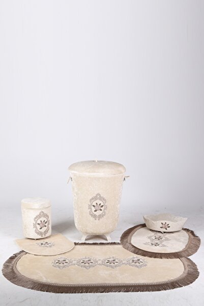 Teksev طقم حمام مهر مكون من 6 قطع من Shems Mink| سلة غسيل متسخة مكونة من 3 قطع ومجموعة سجادة حمام مكونة من 3 قطع