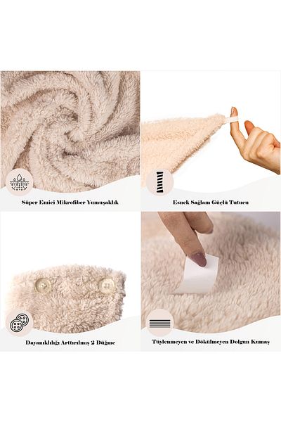 Heriya 3 Pack Microfiber Hair Towel – 2 Button Hair Drying Cap – Head Towel