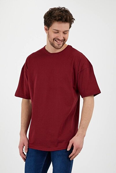 TA COLLECTİON Unisex Βαμβακερό μπλουζάκι σε μπορντό χρώμα, με χαλαρή εφαρμογή...