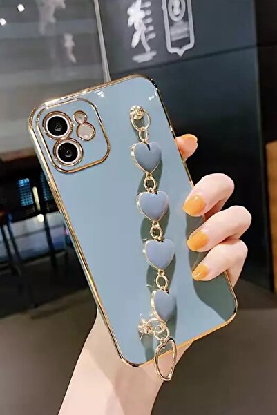 3GEN CASE حافظة سيليكون ليزر ملونة متوافقة مع هاتف آيفون 11 مع سلسلة قلب لطيفة وحماية للكاميرا