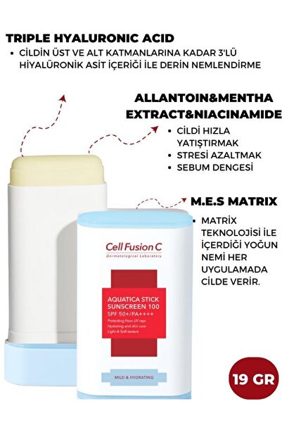 Cell Fusion C Aquatıca Nemlendirici Yüksek Koruyucu Stick Güneş Kremi 19 gr