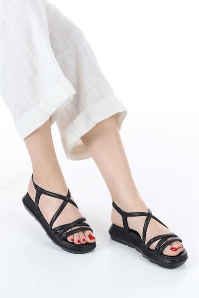Weynes Women's Black Flat Sole Stripe Sandals Wsb0502