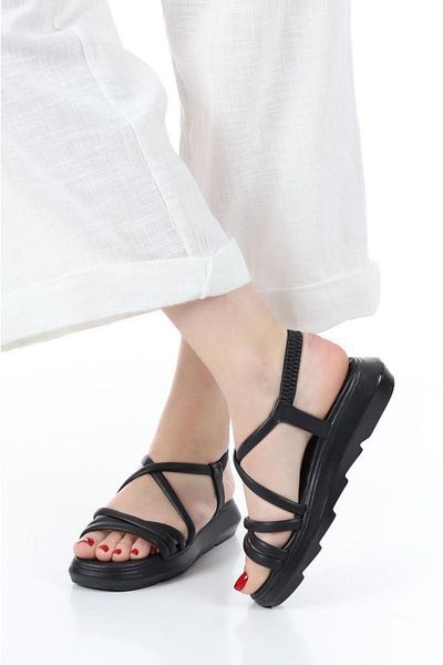 Weynes Women's Black Flat Sole Stripe Sandals Wsb0502