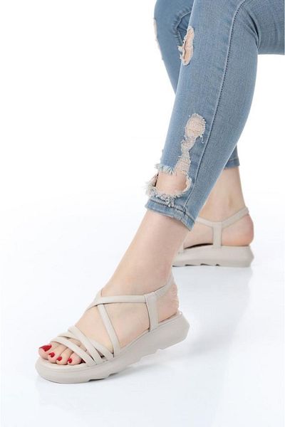 Weynes Women's Cream Flat Sole Stripe Sandals Wsb0502