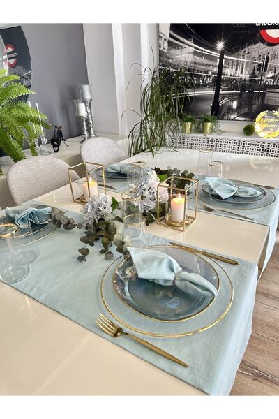 Decamor home Λινάρι με υφή Glitter Mint Green Runner