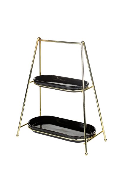 nilşah Two Tier Oval Presentation Wire, Gold Plated, Stylish and Modern Design