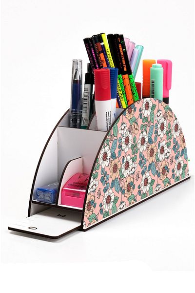 kutuTR Wooden Vip Pattern Series Rainbow Ruled Desktop Pen Holder Organizer Assembled Boxed