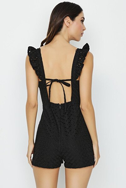 Select Moda Γυναικεία μαύρη φόρμα με λεπτομέρεια υφαντού μπροντέ