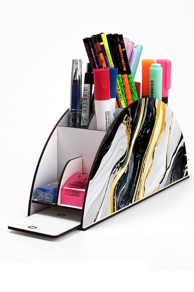 kutuTR Wooden Vip Pattern Series Rainbow Ruled Desktop Pen Holder Organizer Assembled Boxed