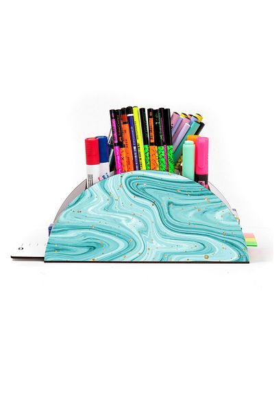 kutuTR Wooden Vip Marble Series Rainbow Ruled Desktop Pen Holder Organizer with Assembled Box