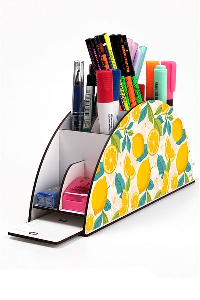 kutuTR Wooden Vip Fruit Series Rainbow Ruled Desktop Pen Holder Organizer with Assembled Box