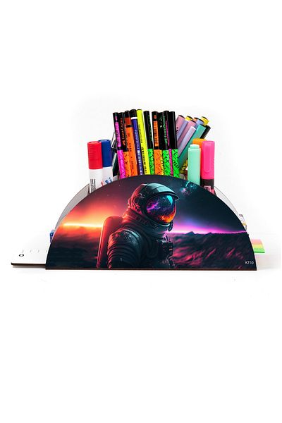 kutuTR Wooden Vip Space Series Rainbow Ruled Desktop Pen Holder Organizer with Assembled Box