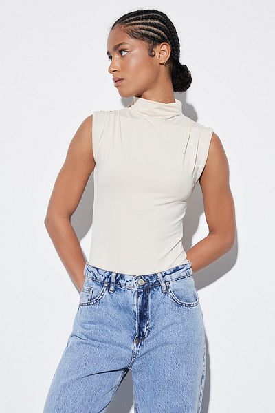 Trendyol Collection Πέτρινο ζιβάγκο αμάνικο εύκαμπτο κουμπωτό Έξυπνο πλεκτό σώμα TWOAW22BD0006