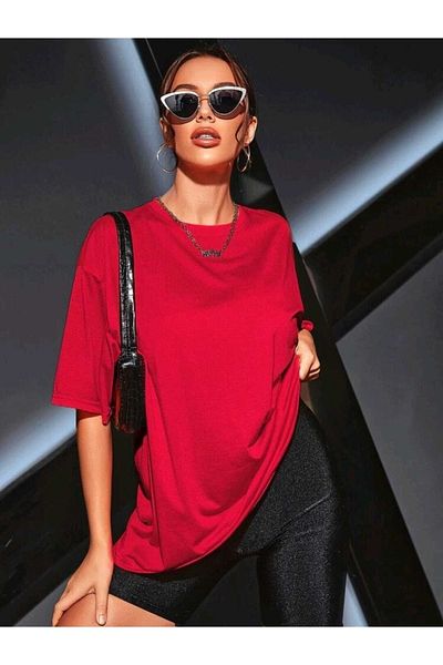 FAVORİST Oversize Crew Neck Plain Unprinted Tshirt