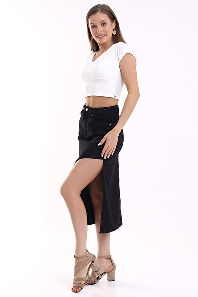 Winmoda34 Дамска асиметрична дънкова пола с цепка