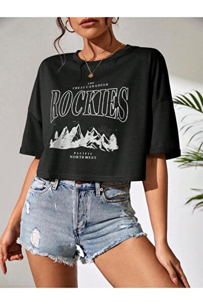 trendgar Rockies Štampano crna Oversize kroj Skraćeni kroj majica