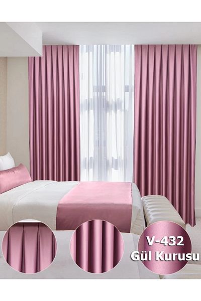 YS PERDE TASARIM Luxury Satin Blackout Sunshade Curtain Plain Without Pleats - Dusty Rose