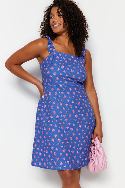 Trendyol Curve Πολύχρωμο Μίνι Υφαντό Φόρεμα Floral TBBSS23AH00253