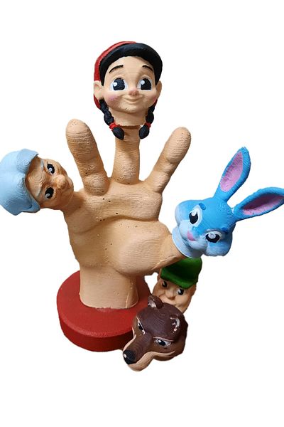 Uçaneller Kuklaevi Red Riding Hood Finger Puppet Set with Stand