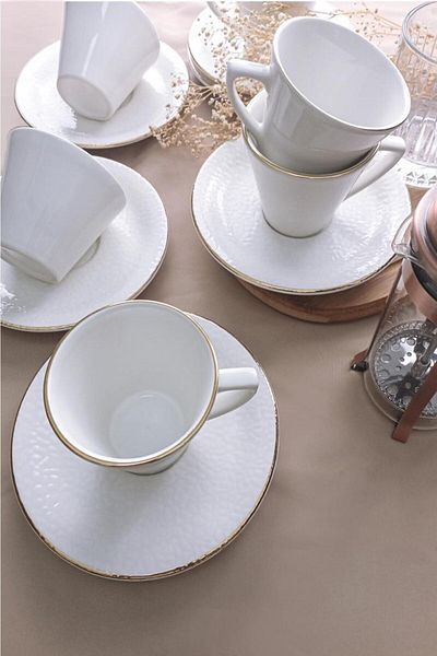 Glore Istanbul Cream 12 Pieces Tea Cup Set for 6 People