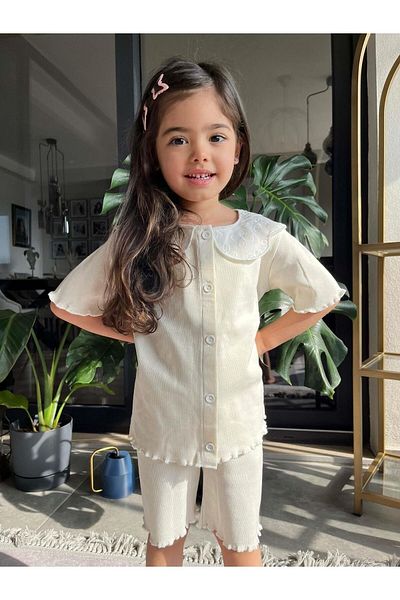 MİNİKO KİDS GIRL CASSORSE FITTED FRONT BUTTONED COLLAR LACE CAPRY TIGHTS SET