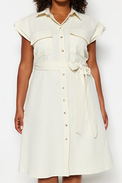 Trendyol Curve Rochie cămașă cu curea de piatră TBBSS23AH00252