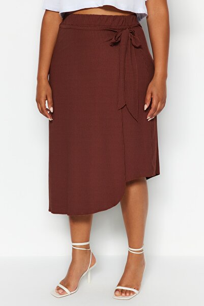 Trendyol Curve Кафява странично завързана плетена пола TBBSS23AZ00014