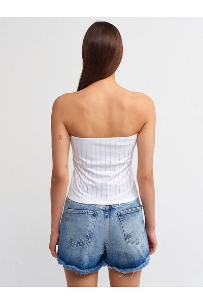 Dilvin 20670 Stone Printed Strapless Top-White