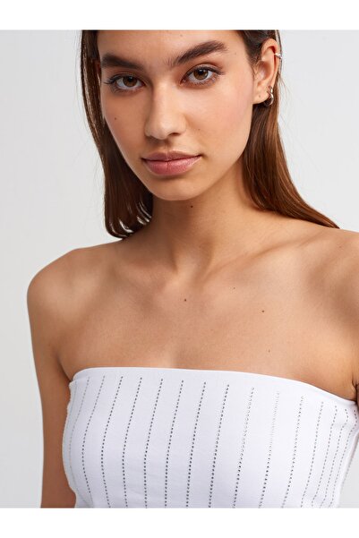 Dilvin 20670 Stone Printed Στράπλες Μπάλα-Λευκό