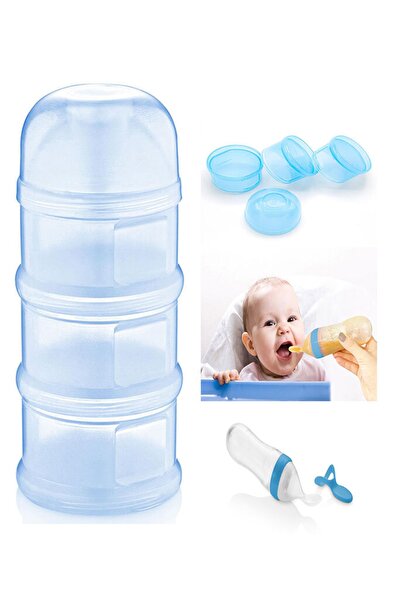 Babyjem حافظة طعام بودرة متعددة الطبقات باللون الأزرق + ملعقة ضغط باللون الأز...