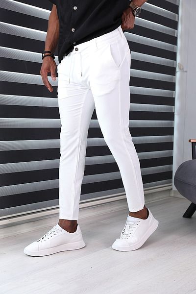 JACK CAPRİO Λευκό ανδρικό παντελόνι Jogger Slim Fit - με σωματίδια και προσαρμοσμένο σχέδιο