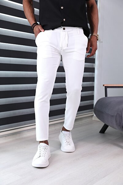 JACK CAPRİO Бели прилепнали мъжки панталони за джогинг - с частици и специални шарки