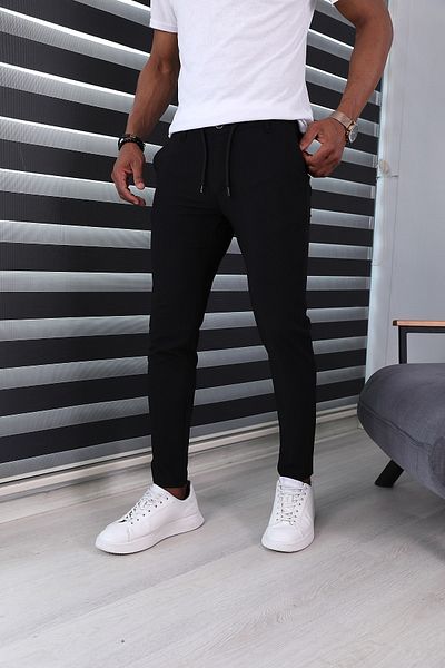 JACK CAPRİO Black Slim Fit Men's Jogger Pants - Particulated and Special Patterned