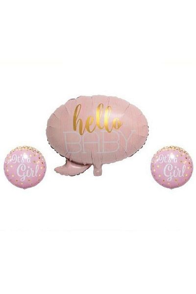 DÜVENCİ TİCARET Hello Baby Mini Party Store - 3-Piece Pink Foil Balloon Set