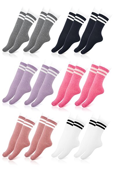 Line Smart Πακέτο 12 Γυναικείες ριγέ βαμβακερές μαλακές αναπνέουσες κάλτσες κ...