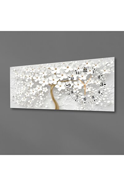marpanya Yatay Yandan Saatli Sanat ve Doğa Temalı Cam Tablo 085