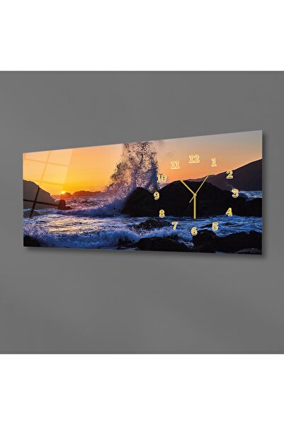 marpanya Yatay Yandan Saatli Sanat ve Doğa Temalı Cam Tablo 119