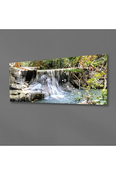 marpanya Yatay Yandan Saatli Sanat ve Doğa Temalı Cam Tablo 033