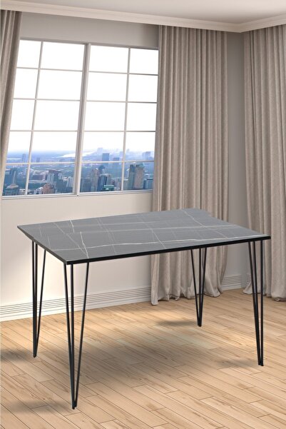 Hediyeler Kapında 110x70 cm Siyah Mermer Desenli Yemek ve Balkon Masası