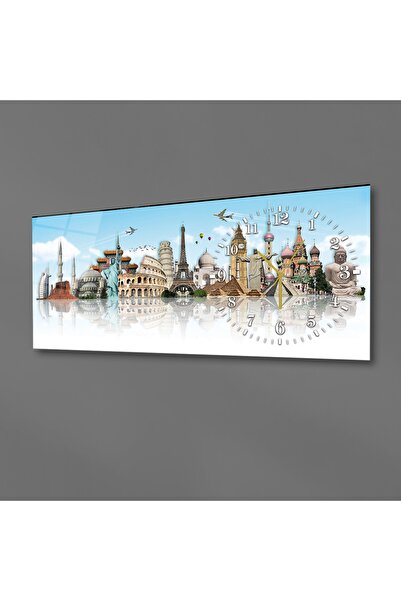 marpanya Yatay Yandan Saatli Sanat ve Doğa Temalı Cam Tablo 105
