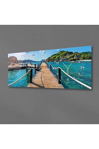 marpanya Yatay Yandan Saatli Sanat ve Doğa Temalı Cam Tablo 011