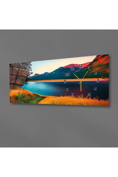 marpanya Yatay Yandan Saatli Sanat ve Doğa Temalı Cam Tablo 175