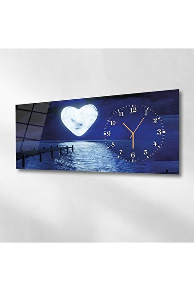 marpanya Yatay Yandan Saatli Sanat ve Doğa Temalı Cam Tablo 004