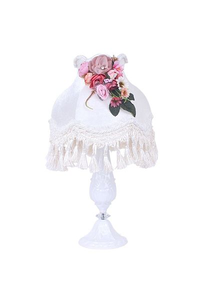 Dekovien Ecru Colored Flower Decorated Vintage Kokoş Lampshade Model