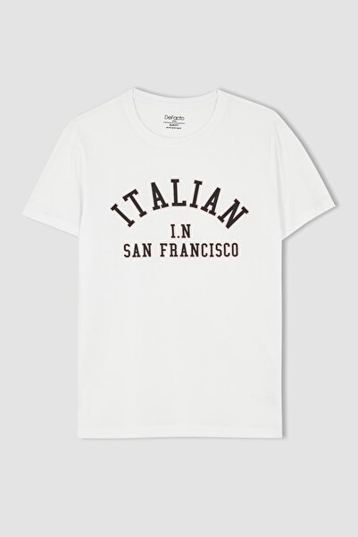 DeFacto Прилепнала памучна пенирана тениска с кръгло деколте