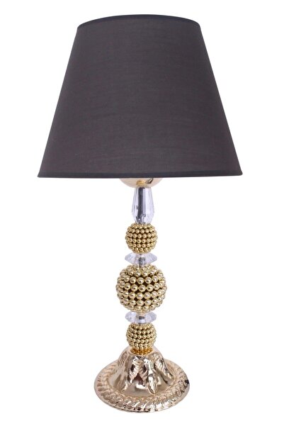 Dekovien Modern Gold Incili Ayak Kumaş Füme Abajur